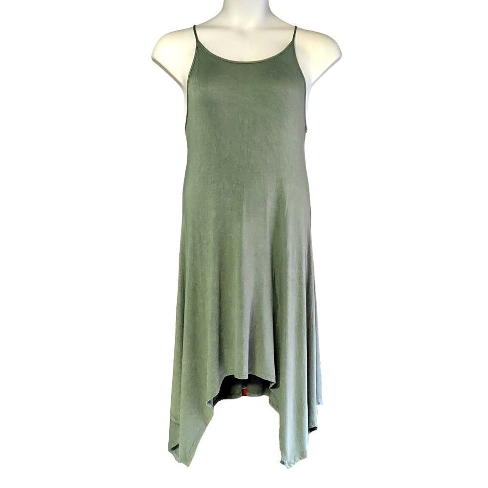Popular21 Women's Green Strappy Handkerchief Hem Dress